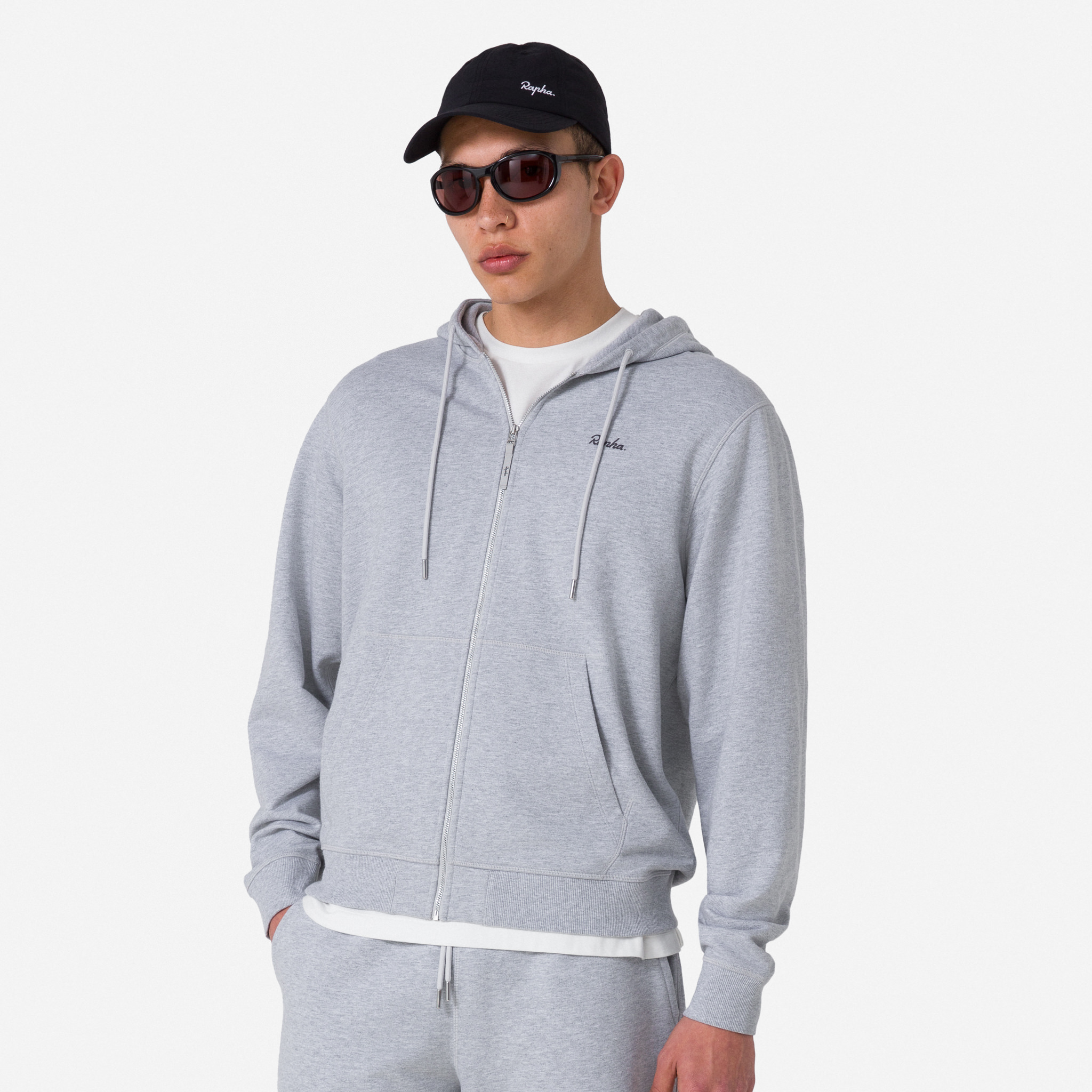 Men's Cotton Zip Hoodie Light Grey Marl / Grey